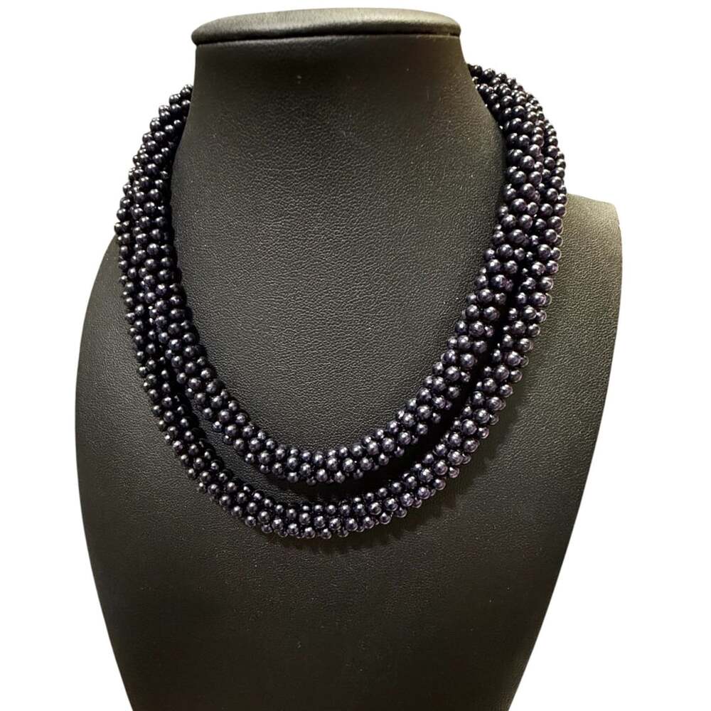 Peacock Freshwater Pearl Woven Beaded 29” Necklace, 32 Grams - Picture 2 of 3